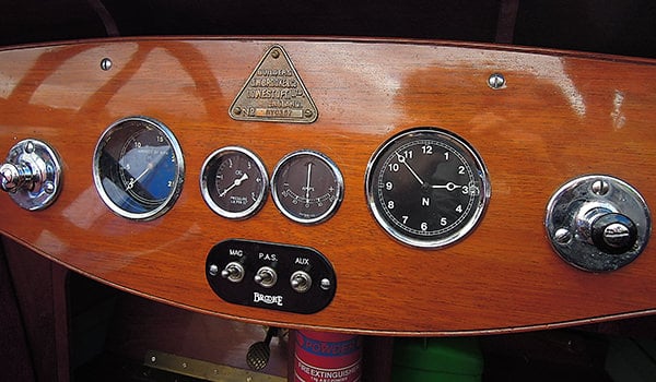 The dashboard of "Bullfinch", a 1930 Brooke motor launch.