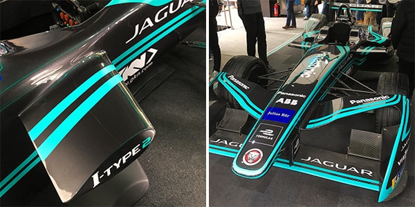 One of the Formula E cars participating in the Paris E-Prix