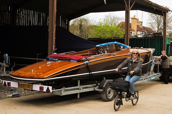 Me testing the Brompton Electric at Beale Park Boat Store