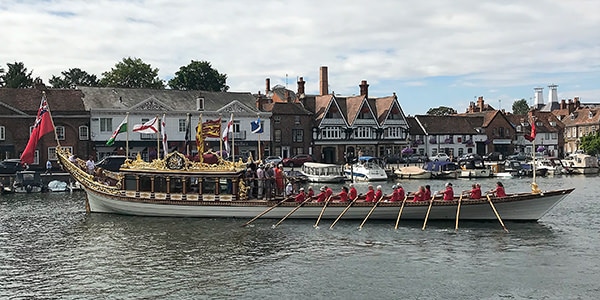 The Queen’s Row Barge "Gloriana" was rowed each day of the Thames Traditional Boat Festival.