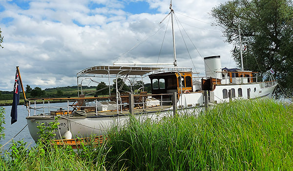 "Llanthony" moored upstream from Henley Business School