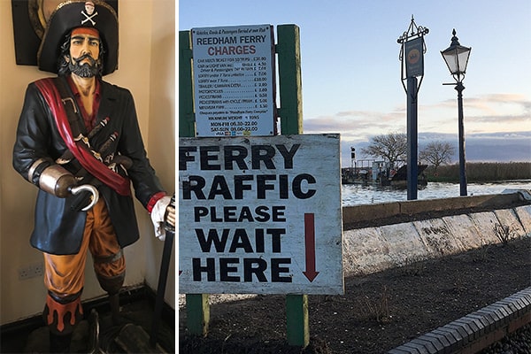 Captain Hook keeping a watchful eye on diners (left) - A glimpse of the Reedham ferry (right)