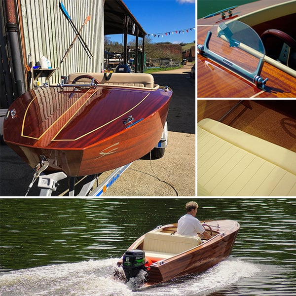 "Pebbles" on her trailer and in action on the water.