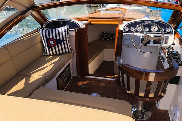 The cabin underneath the raised foredeck boasts sleeping accommodation and a toilet.