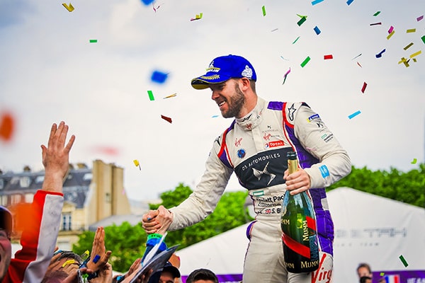 Sam Bird celebrating his win