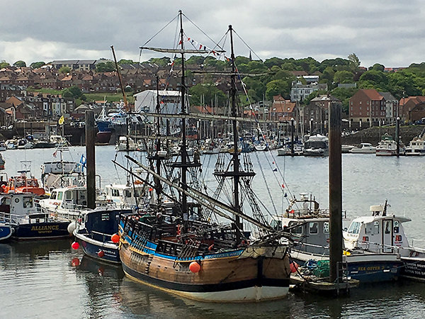 "HMS Endeavour" a British Royal Navy research vessel commanded by Lieutenant James Cook