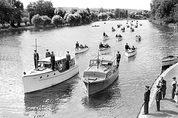 Rear Admiral Sir Brooke taking the salute at Wargrave as he inspects boats from the UTP in April 1940.