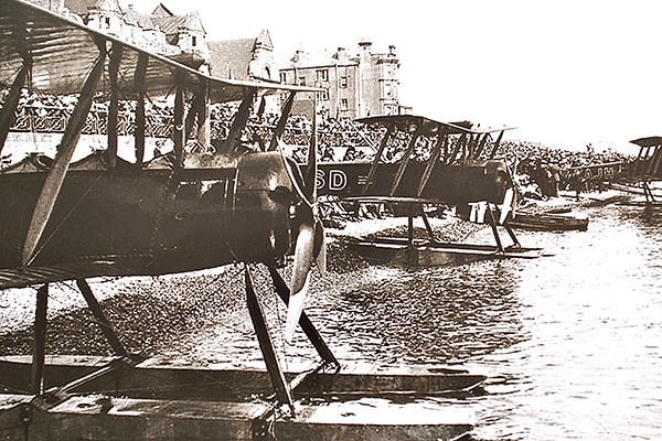 "My 1920 Avro 504 (centre one) G-EASD at Eastbourne, summer 1920. Guess who built the floats?"