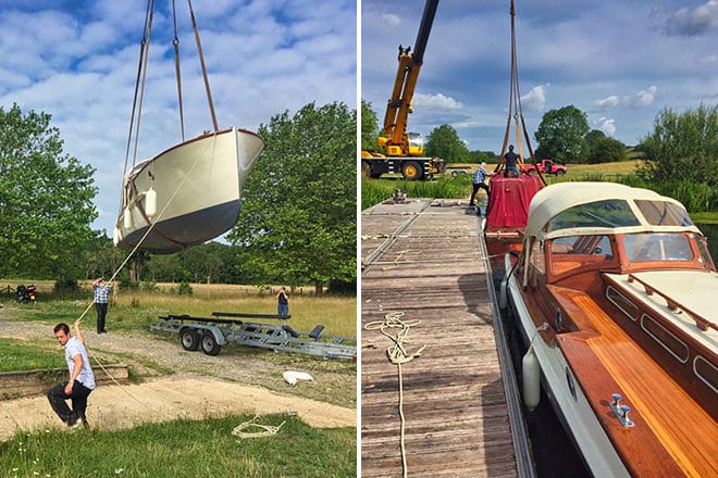 "Neptune" being hoisted into the water.