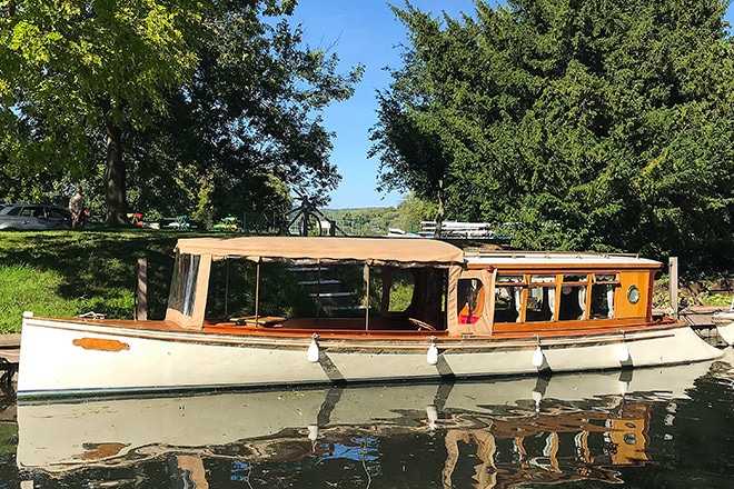 "Evensong" on her mooring in Henley.