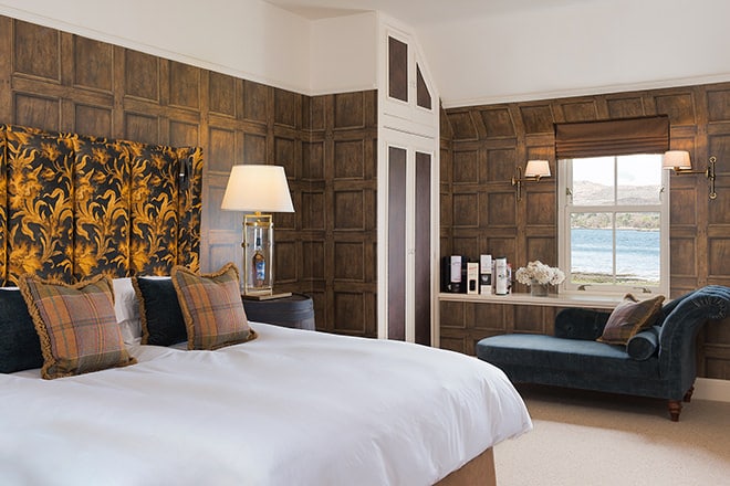 One of the luxurious en suite bedrooms at Laudale House on the shores of Loch Sunart, Scotland.