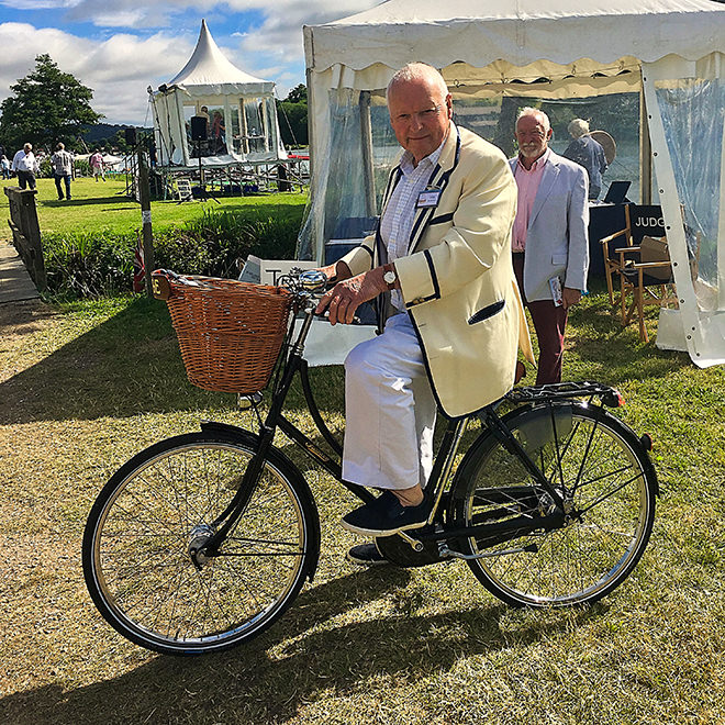 Bill Rose on his bike at the 2019 Thames Traditional Boat Festival.