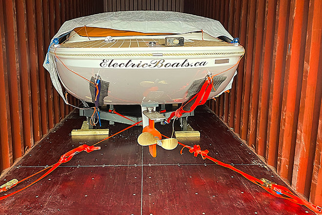 A Fantail in a container to be shipped to Turkey.