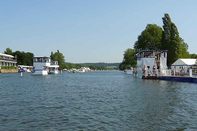 The River Thames set up and ready for the Henley Royal Regatta to begin.