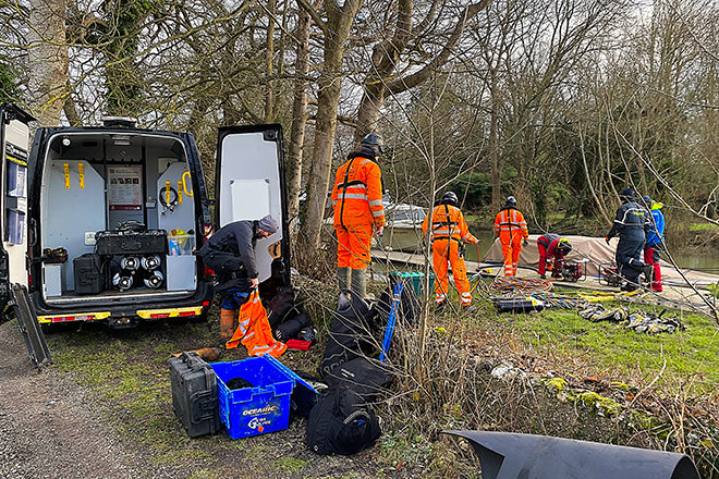 The rescue team preparing for action.