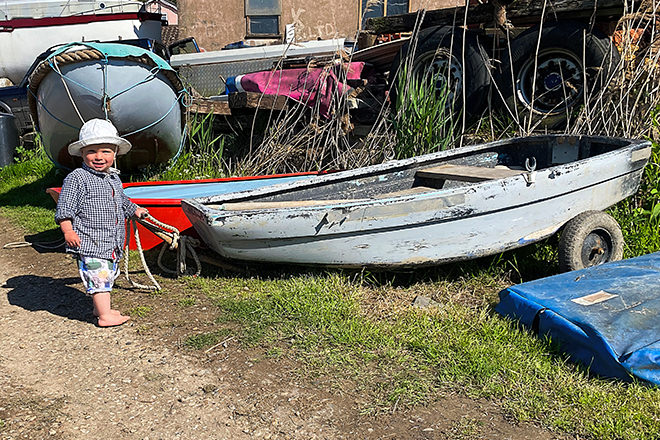 My grandson, Leon, towing away his vessel of choice during our most recent Suffolk visit.