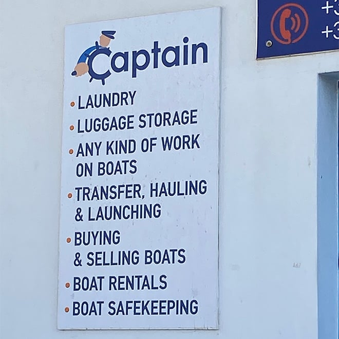 A Naxos boating business sign