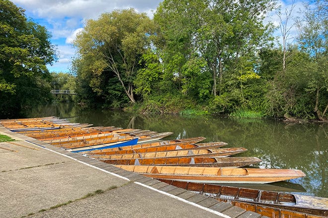 The punts awaiting the punters at the Cherwell Boathouse in Oxford.