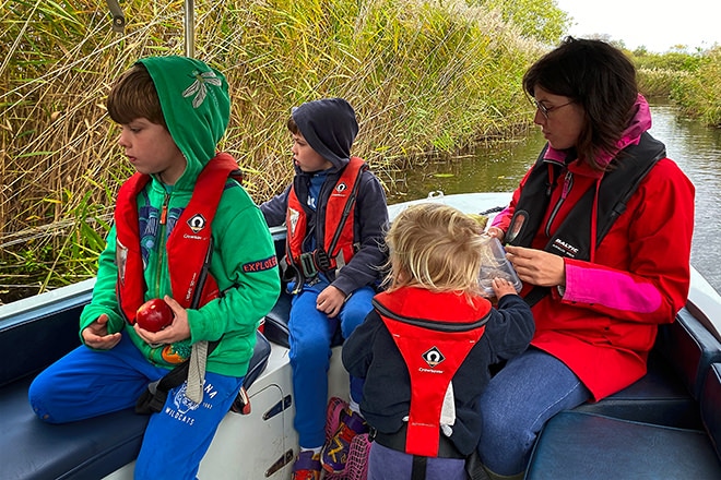 My daughter Chloe and her boys on 'Electric Eel'.