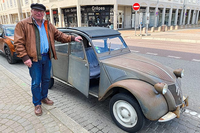 Monsieur Fainac and his 1957 Citroën 2CV.