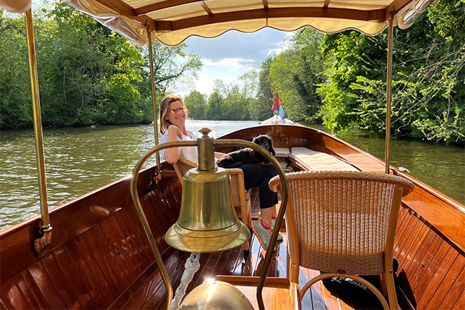 Happy owner relaxing on board 'Hero'.