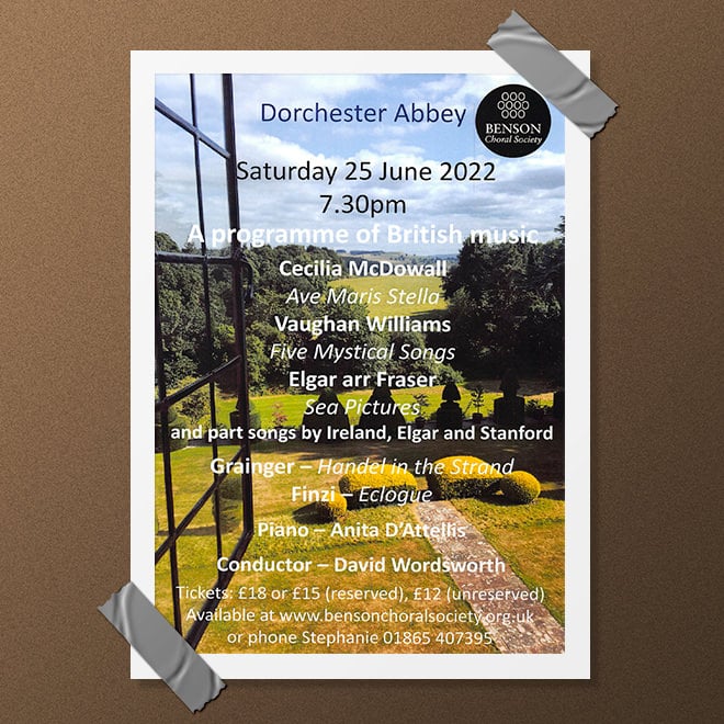 Flyer for the Benson Choral Society' summer concert.