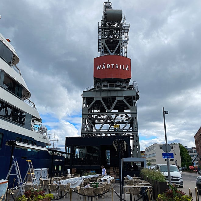 A crane turned restaurant in Turku, Finland.