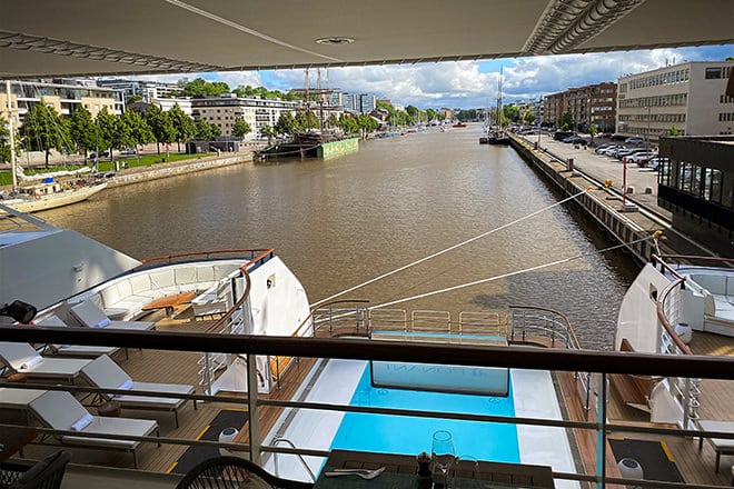 The view from our ship docked in the centre of Turku, Finland.