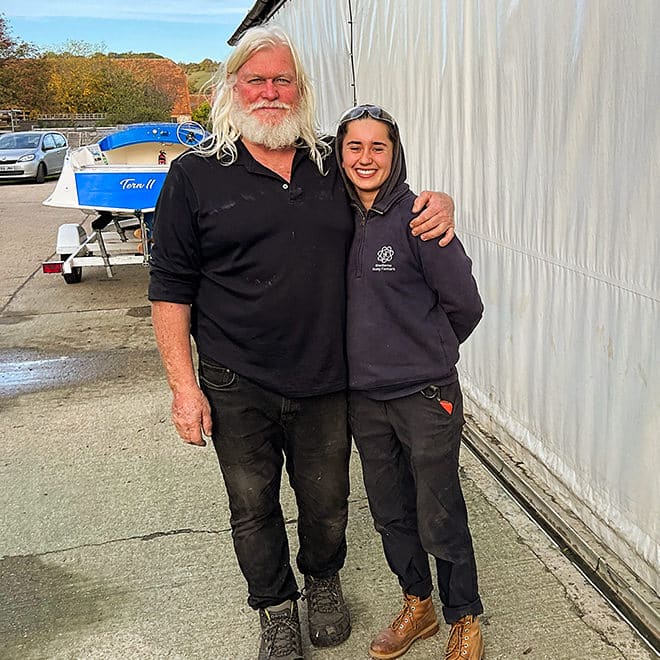 Ellie with our Andrew at the boatyard