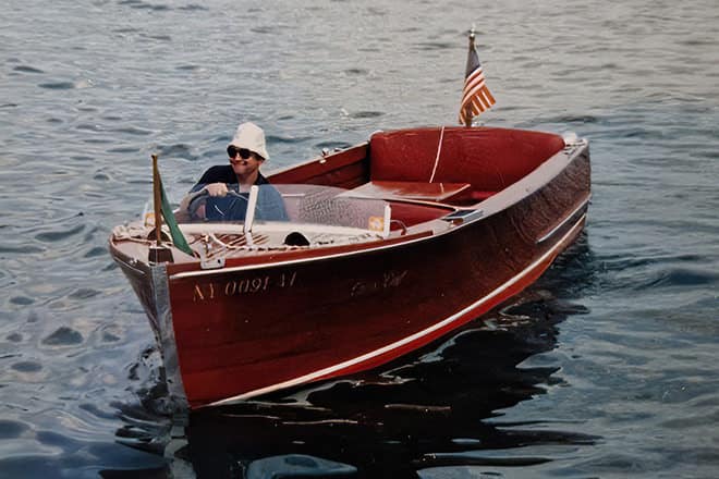One very happy owner participating in
the 1988 Wine Country Classic Boat Show on Keuka Lake.