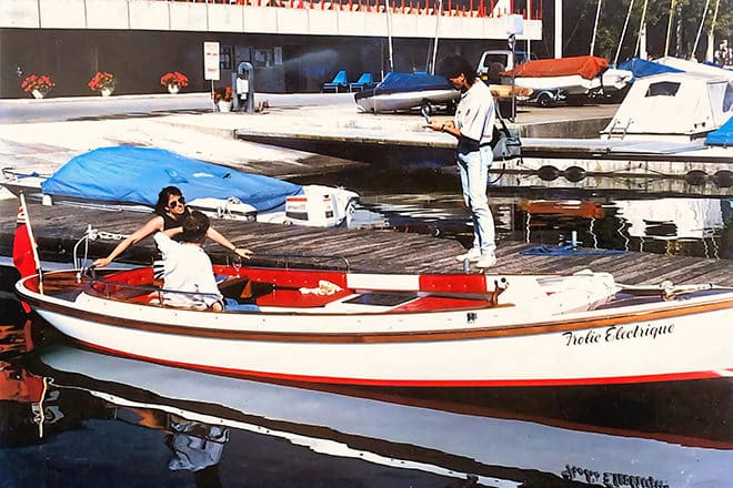 On board an electric Frolic in Lausanne talking to the local press during my European sales drive back in 1988.