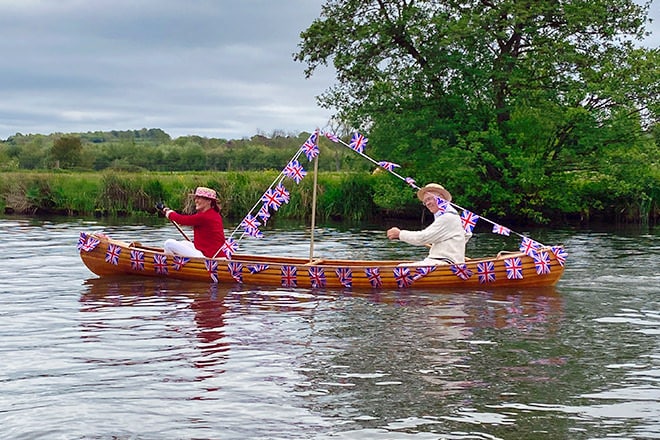 One of the many patriotically decked out vessels at the Henley Coronation Flotilla