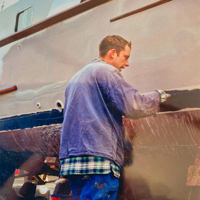 A young Dave Cockwell of Cockwells boatyard Mylor Creek