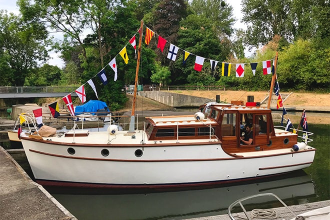 "Thelmarie" - This interesting motor yacht can be sailed as well - a versatile vessel for a couple or a family, with plenty of sleeping below decks, a galley and a simple heads.