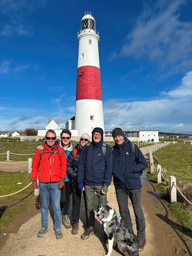 Surrounded by friends at the picture perfect Portland Bill Lighthouse