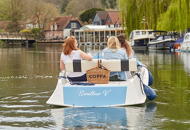 One of our fun (and silent) self-drive hire boats at The Swan at Streatley.
Don't forget to grab yourself a picnic from Coppa to enjoy on your boat or on the riverbank.