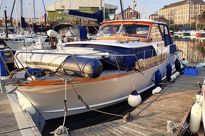 'Marand of Kip' - a Storebro Royal 34, a perfect family boat designed with a light and spacious cabin aft, an airy saloon and a decent sized wheelhouse, as well as the double cabin forward