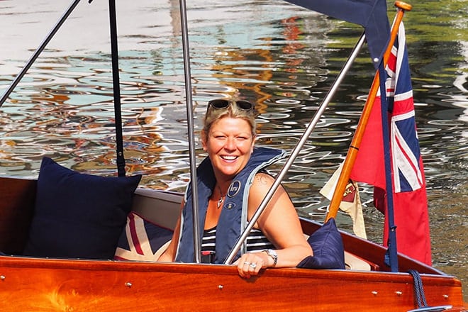 Debby Bates enjoying 'Carefree', her family boat, at a previous St Kats gathering.
© Star Craft Owners Club