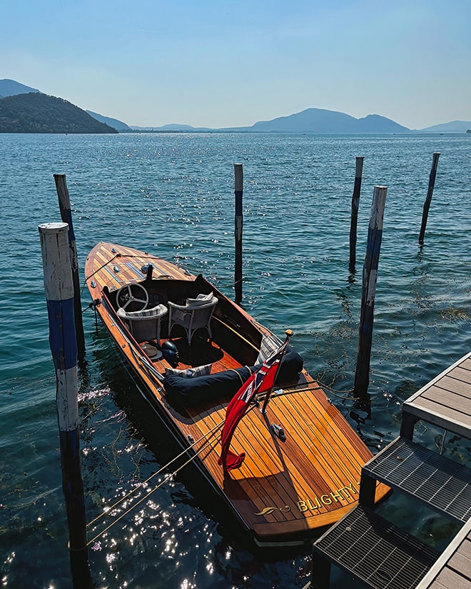 'Blighty' - Not a gondola but a glorious Andrews 25ft slipper stern launch looking very much at home on Lake Iseo.