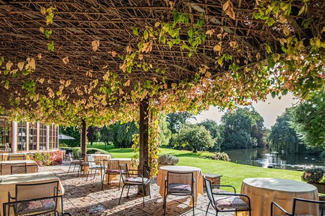 The French Horn's lovely terrace and waterfront