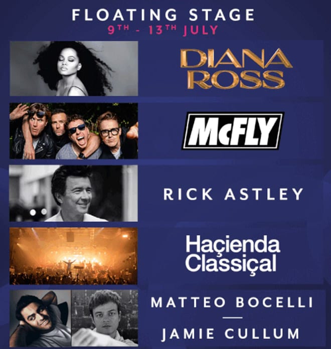 Floating stage line up for the 2025 Henley Festival