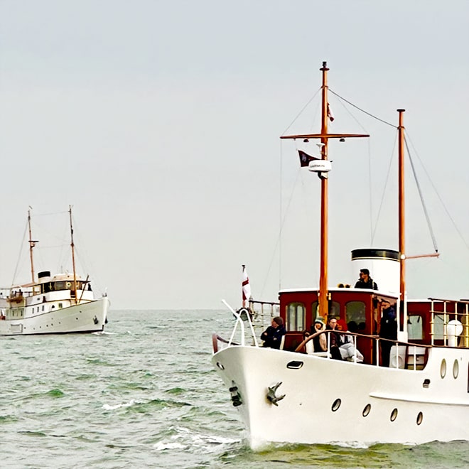 'Llhantony' blazing a trail in front of the Getty owned 'Bleu Bird of 1938', both splendid examples of fabulous restoration skills on two of the largest boats in the ADLS fleet.